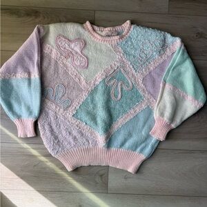 Vintage Jaclyn Smith Pastel Patchwork Sweater — Size Small